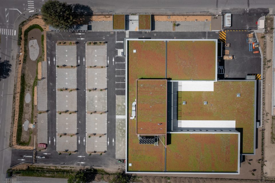 Vue du ciel des toitures végétalisées